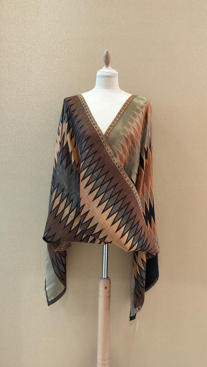 Copper and Bronze Reversable Zari Ikat Scarf |House of Inaayat