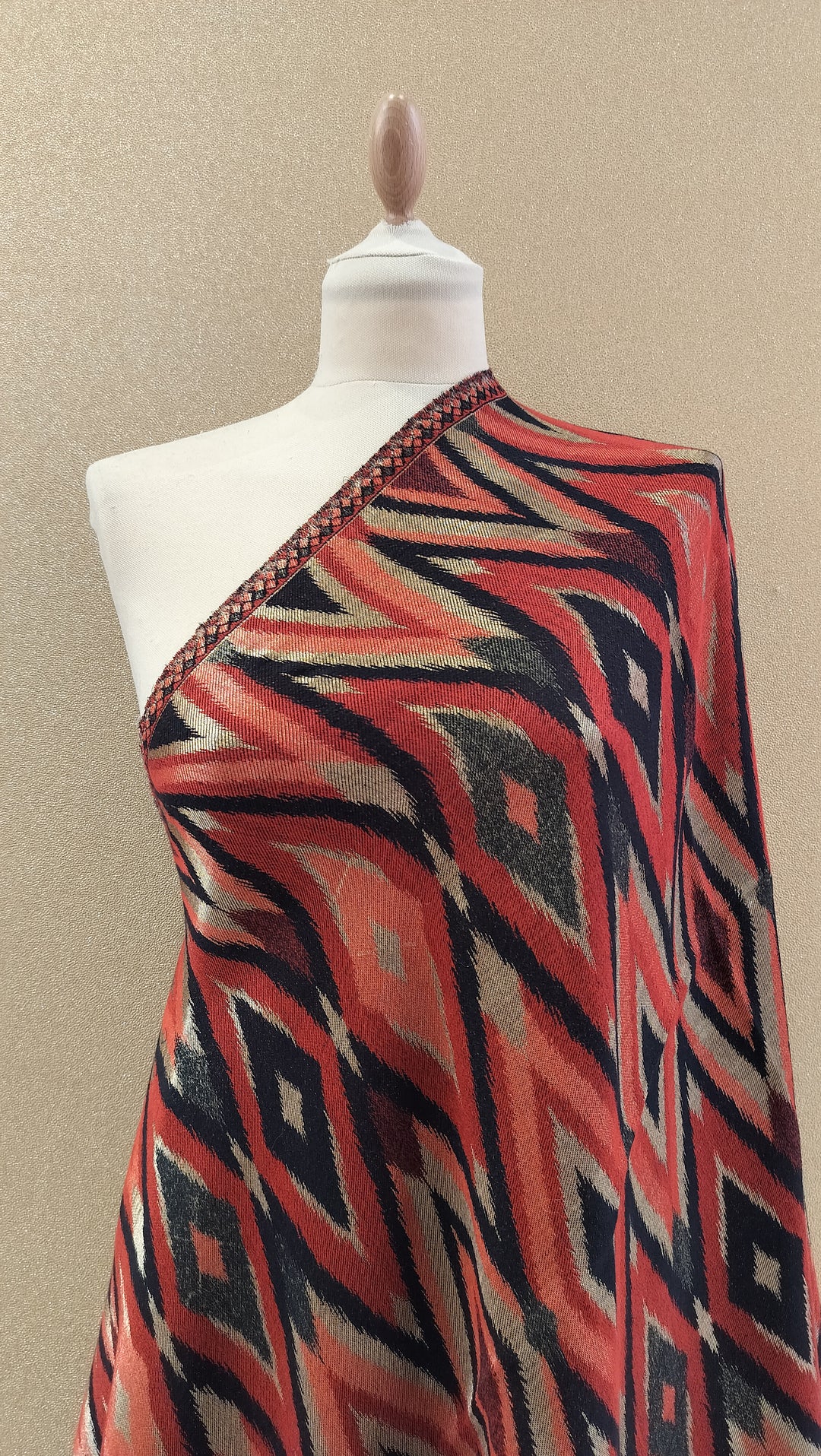 Crimson Gold Reversable Zari Ikat Scarf |House of Inaayat