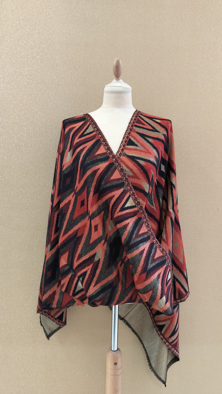 Crimson Gold Reversable Zari Ikat Scarf |House of Inaayat