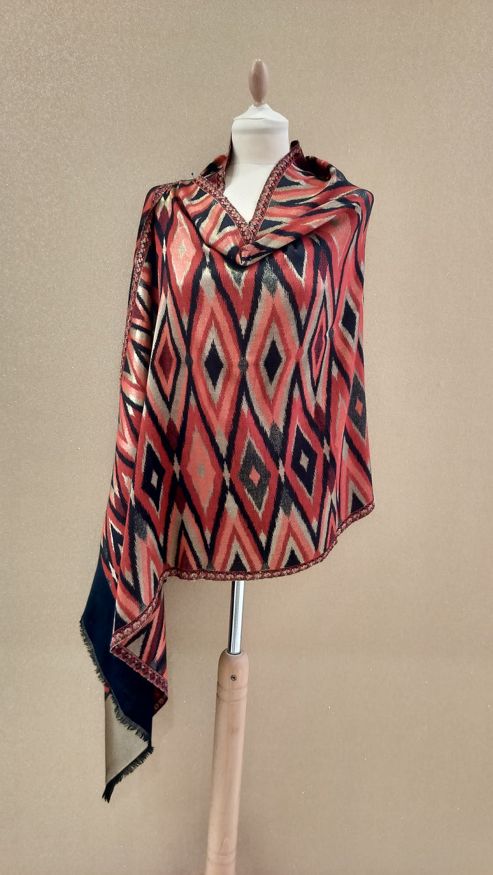 Crimson Gold Reversable Zari Ikat Scarf |House of Inaayat