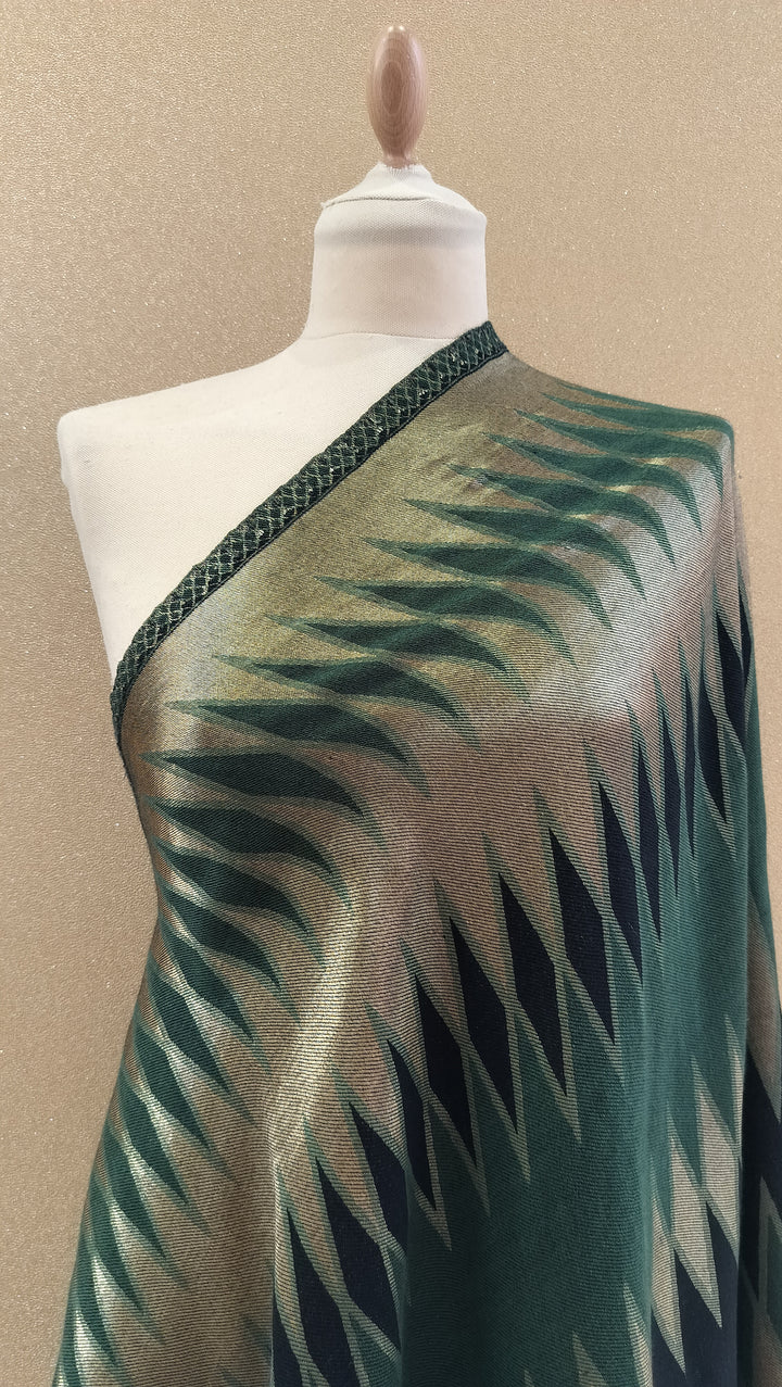 Emerald Gold Reversable Zari Ikat Scarf |House of Inaayat