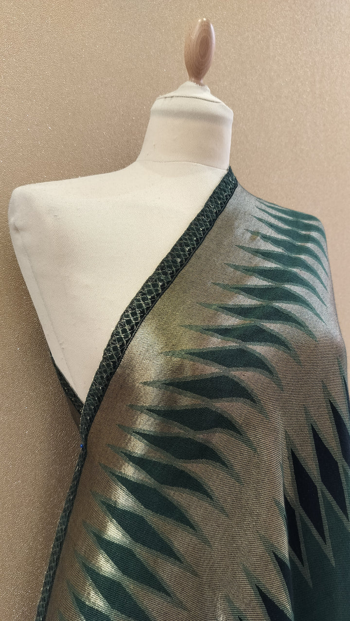 Emerald Gold Reversable Zari Ikat Scarf |House of Inaayat