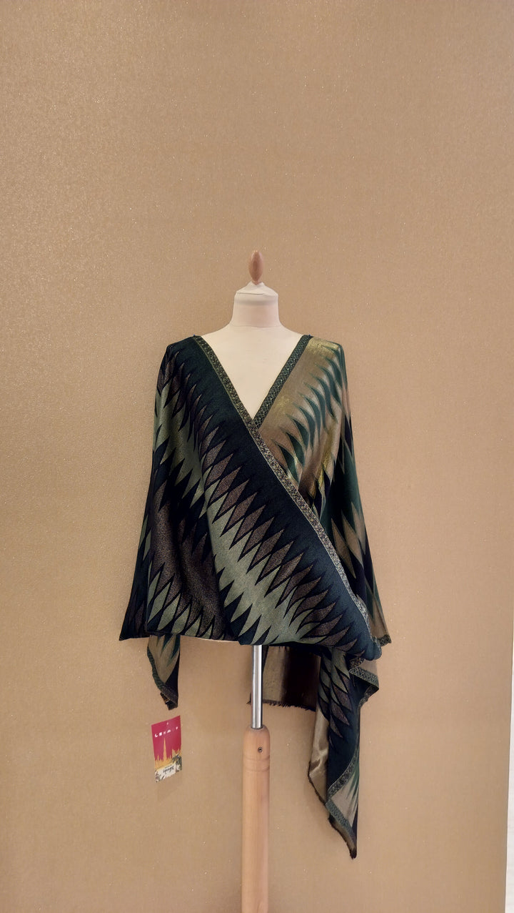 Emerald Gold Reversable Zari Ikat Scarf |House of Inaayat