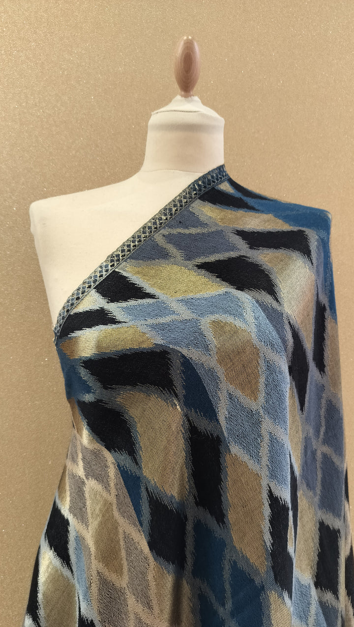 Midnight Sapphire Reversable Ikat Zari Scarf |House of Inaayat