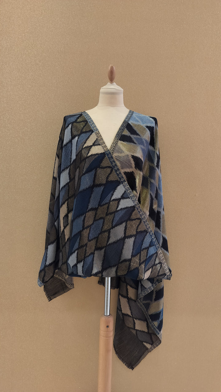 Midnight Sapphire Reversable Ikat Zari Scarf |House of Inaayat