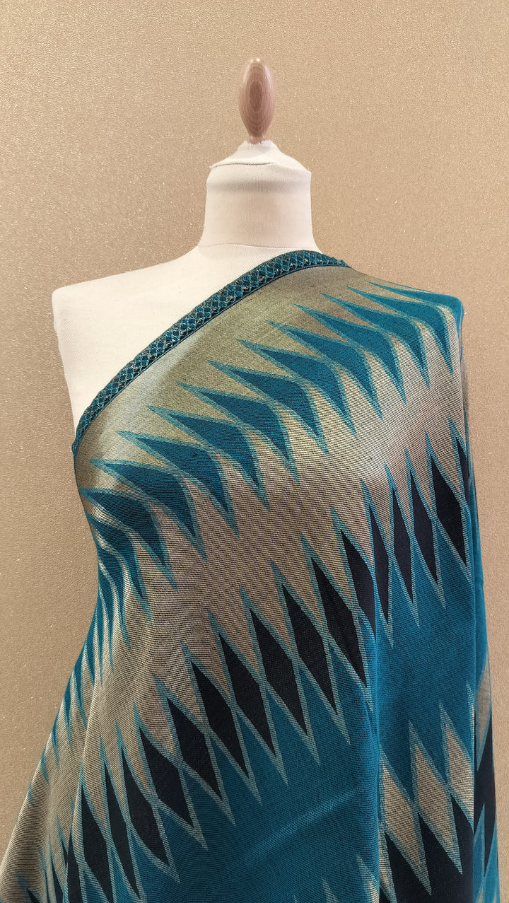 Imperial Teal Ikat Reversable Zari Scarf |House of Inaayat