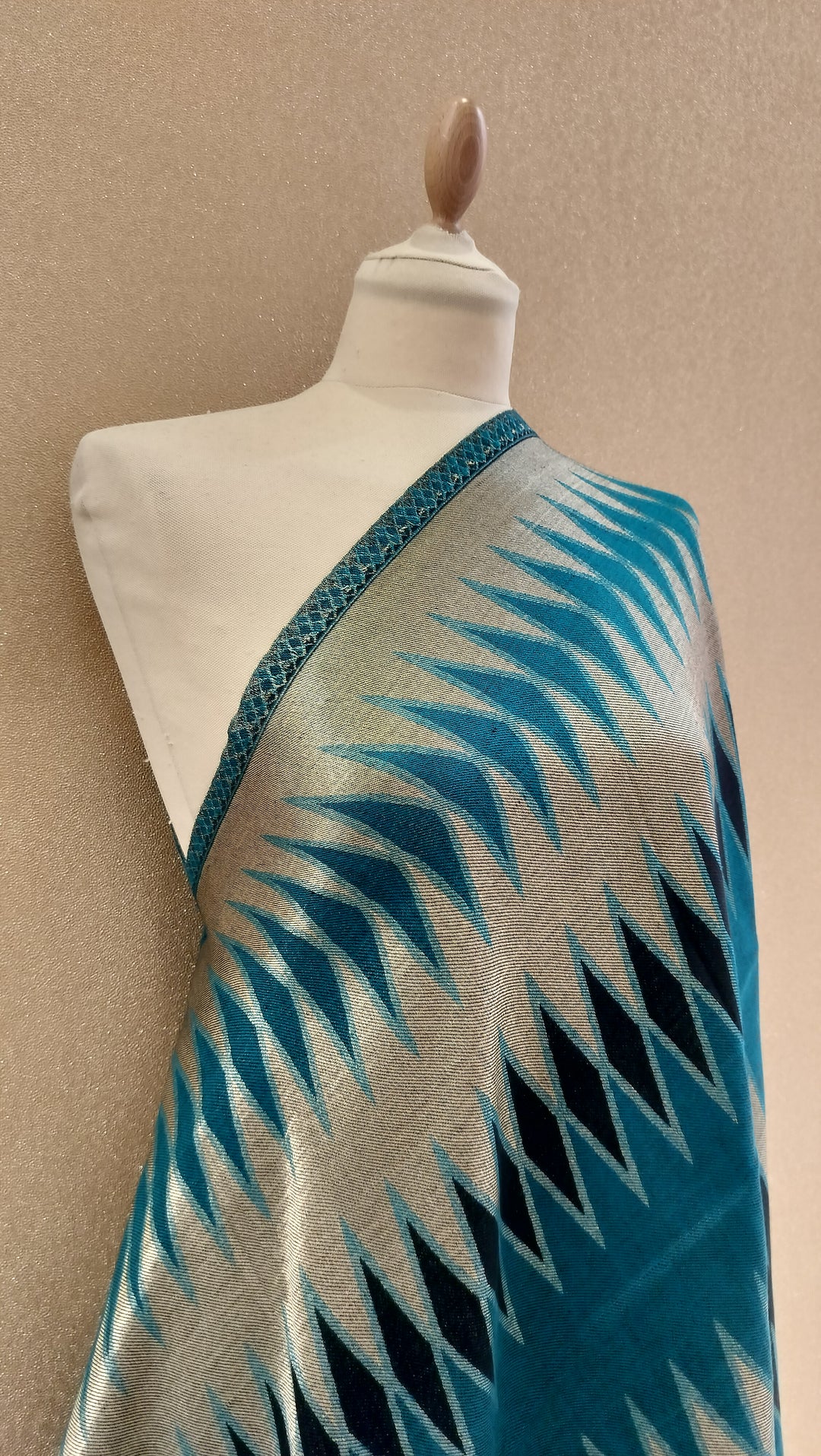 Imperial Teal Ikat Reversable Zari Scarf |House of Inaayat