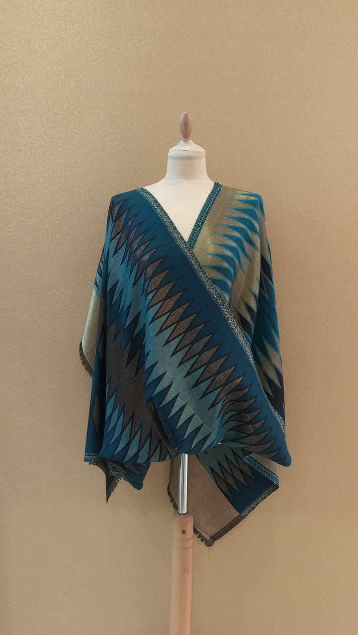 Imperial Teal Ikat Reversable Zari Scarf |House of Inaayat