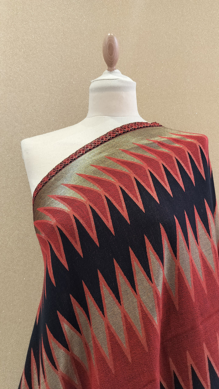 Scarlet and GoldReversable Zari Ikat Scarf |House of Inaayat