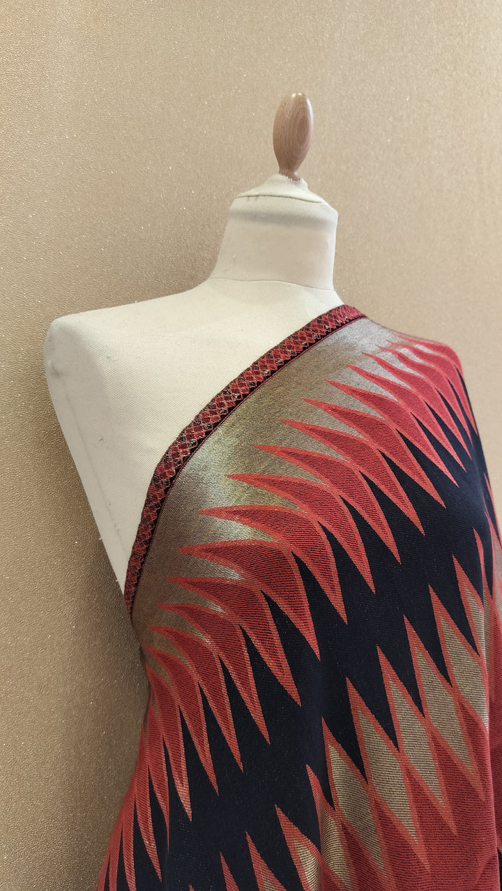 Scarlet and GoldReversable Zari Ikat Scarf |House of Inaayat