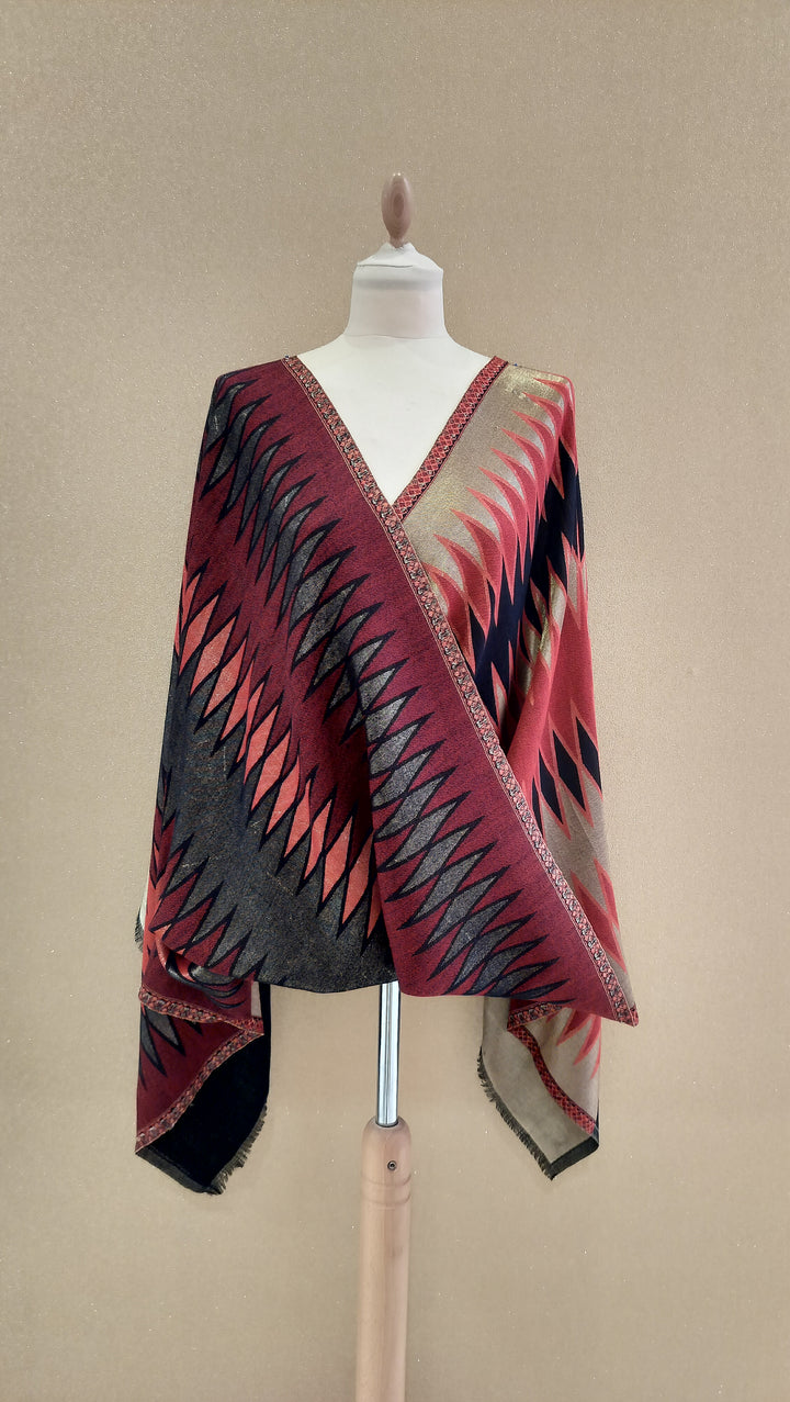 Scarlet and GoldReversable Zari Ikat Scarf |House of Inaayat