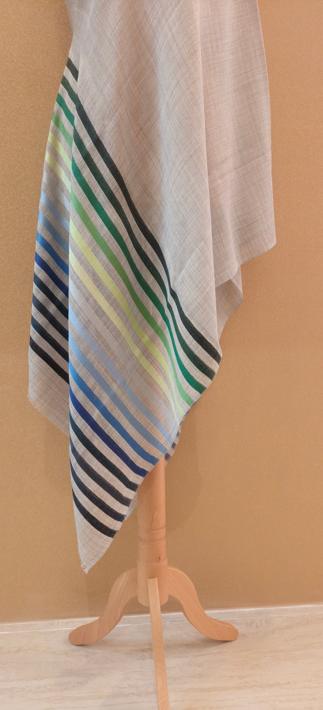 Chic Azure and Gradient Striped Scarf |House of Inaayat