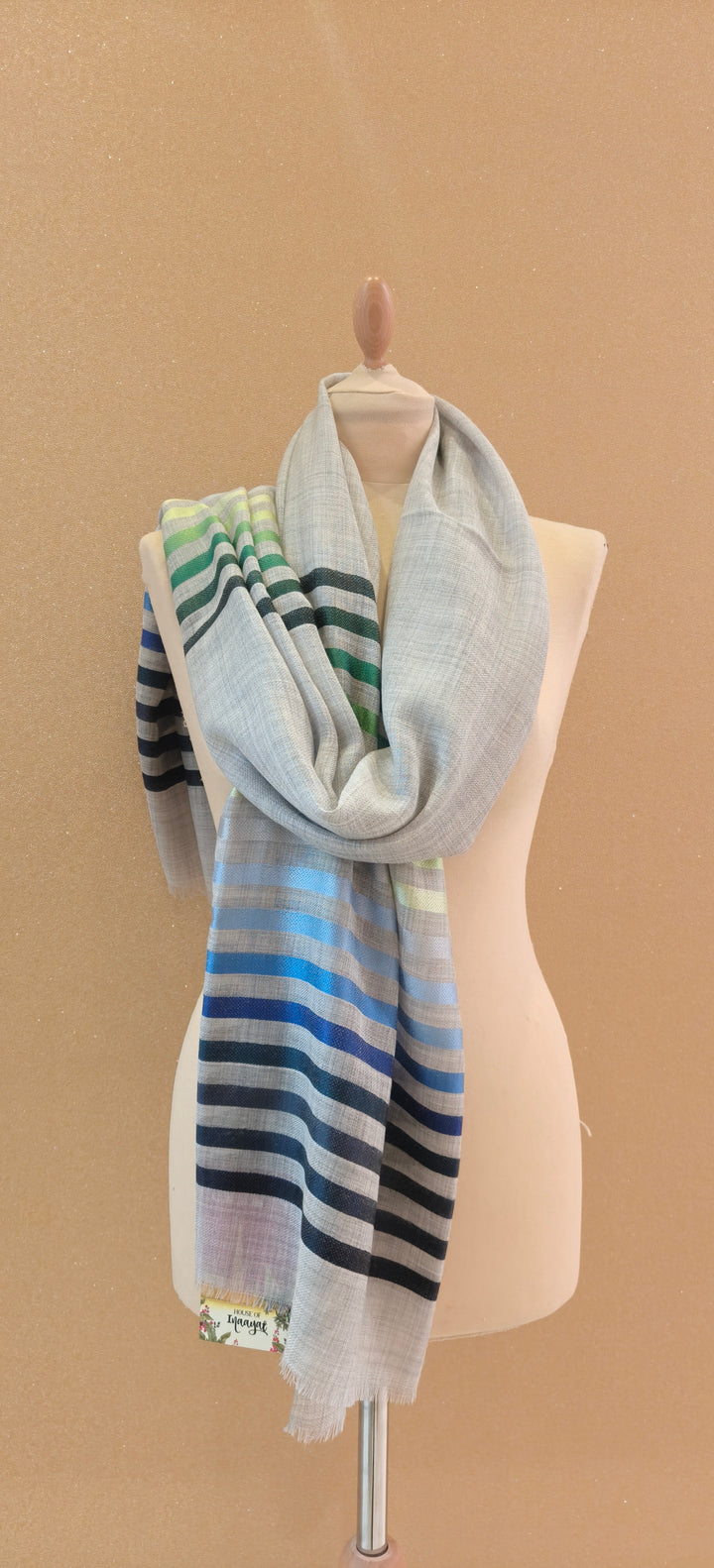 Chic Azure and Gradient Striped Scarf |House of Inaayat