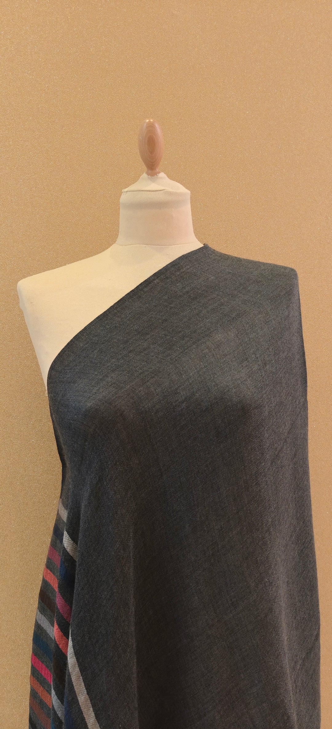 Elegant Charcoal with Multicolor Striped Scarf |House of Inaayat