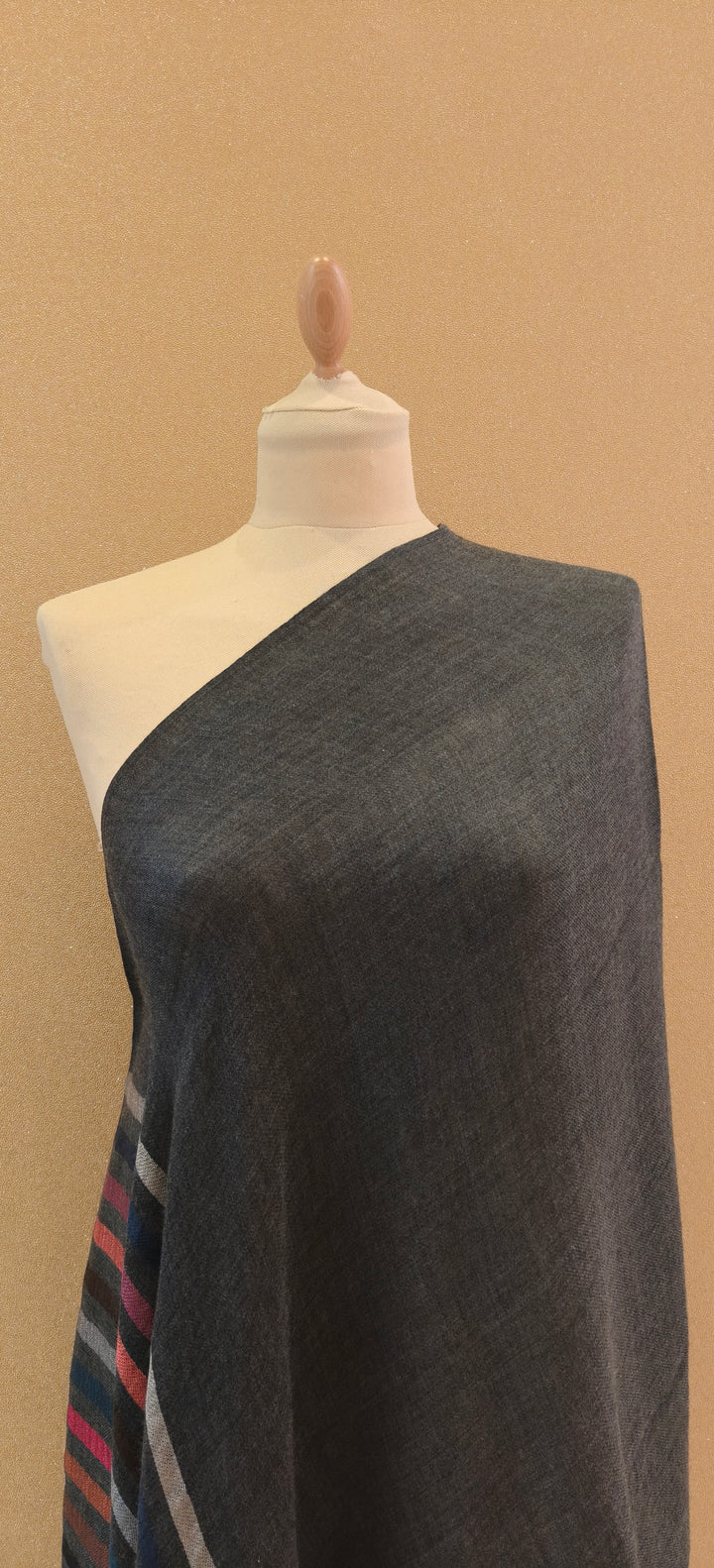 Elegant Charcoal with Multicolor Striped Scarf |House of Inaayat