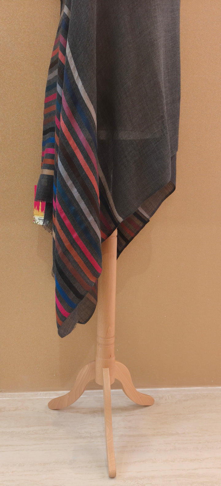 Elegant Charcoal with Multicolor Striped Scarf |House of Inaayat