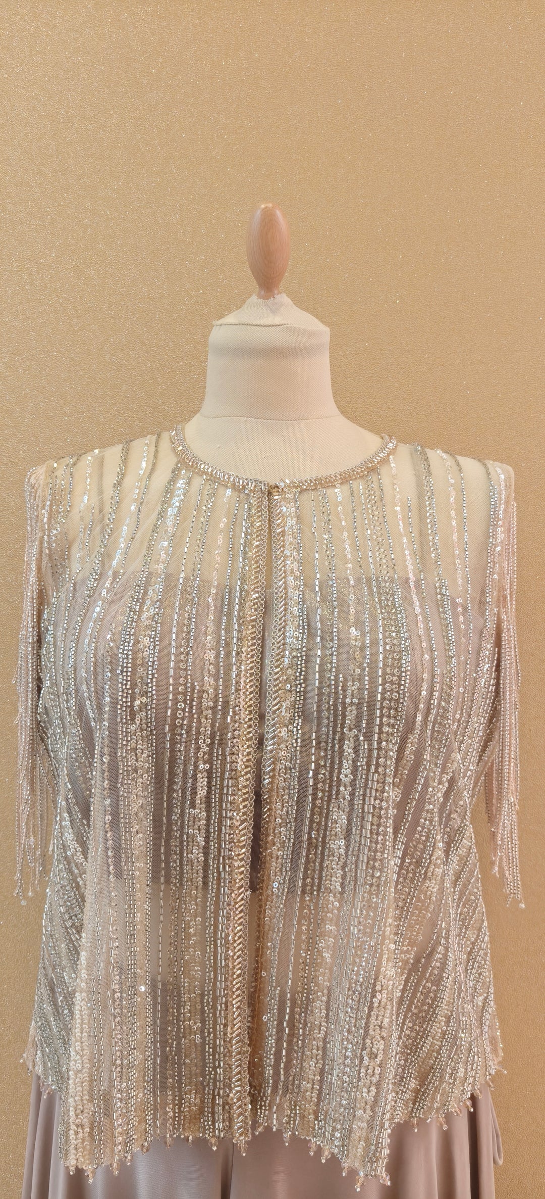 Pewter Tulle Jacket Diamonte Striped Jacket With Tube & Cream Drop Crotch Pants| Private Collections