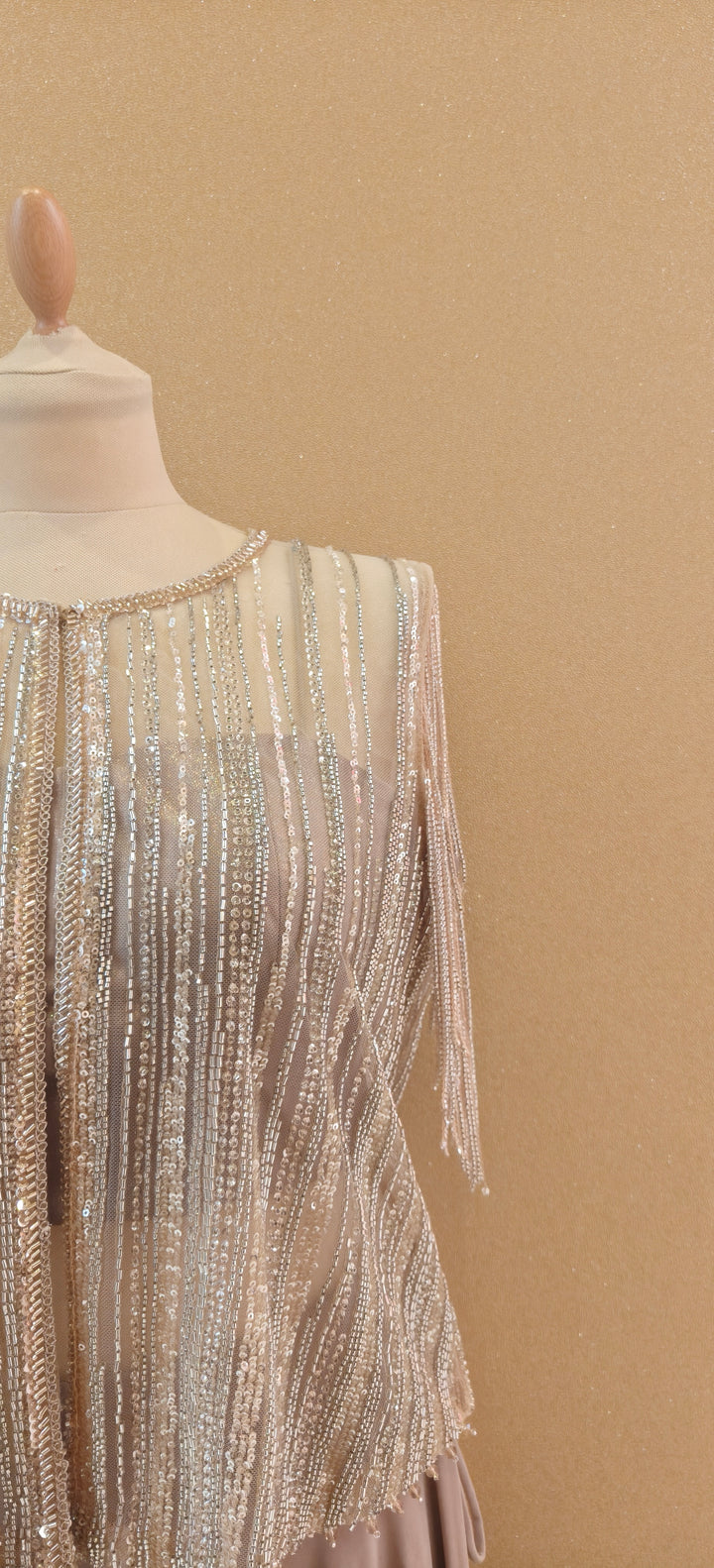 Pewter Tulle Jacket Diamonte Striped Jacket With Tube & Cream Drop Crotch Pants| Private Collections