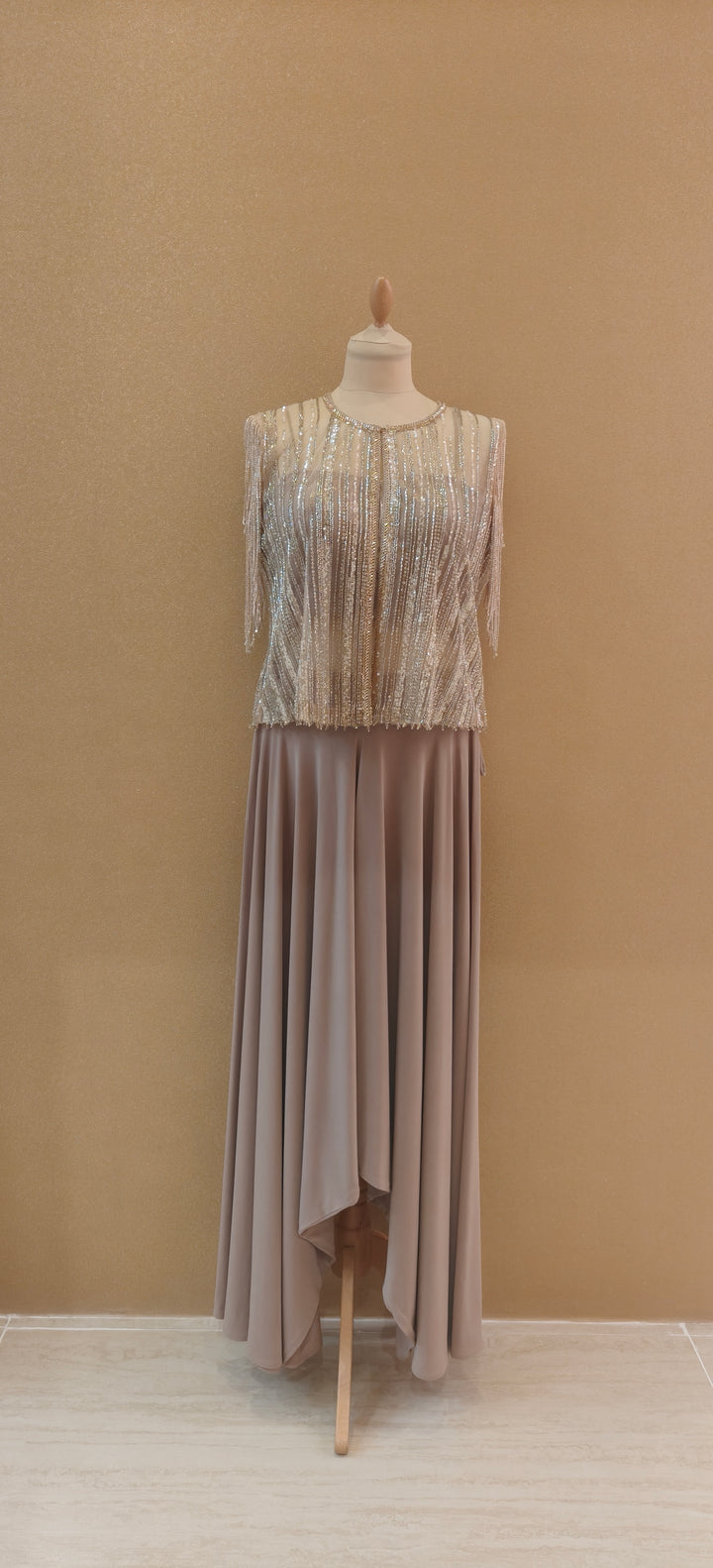 Pewter Tulle Jacket Diamonte Striped Jacket With Tube & Cream Drop Crotch Pants| Private Collections