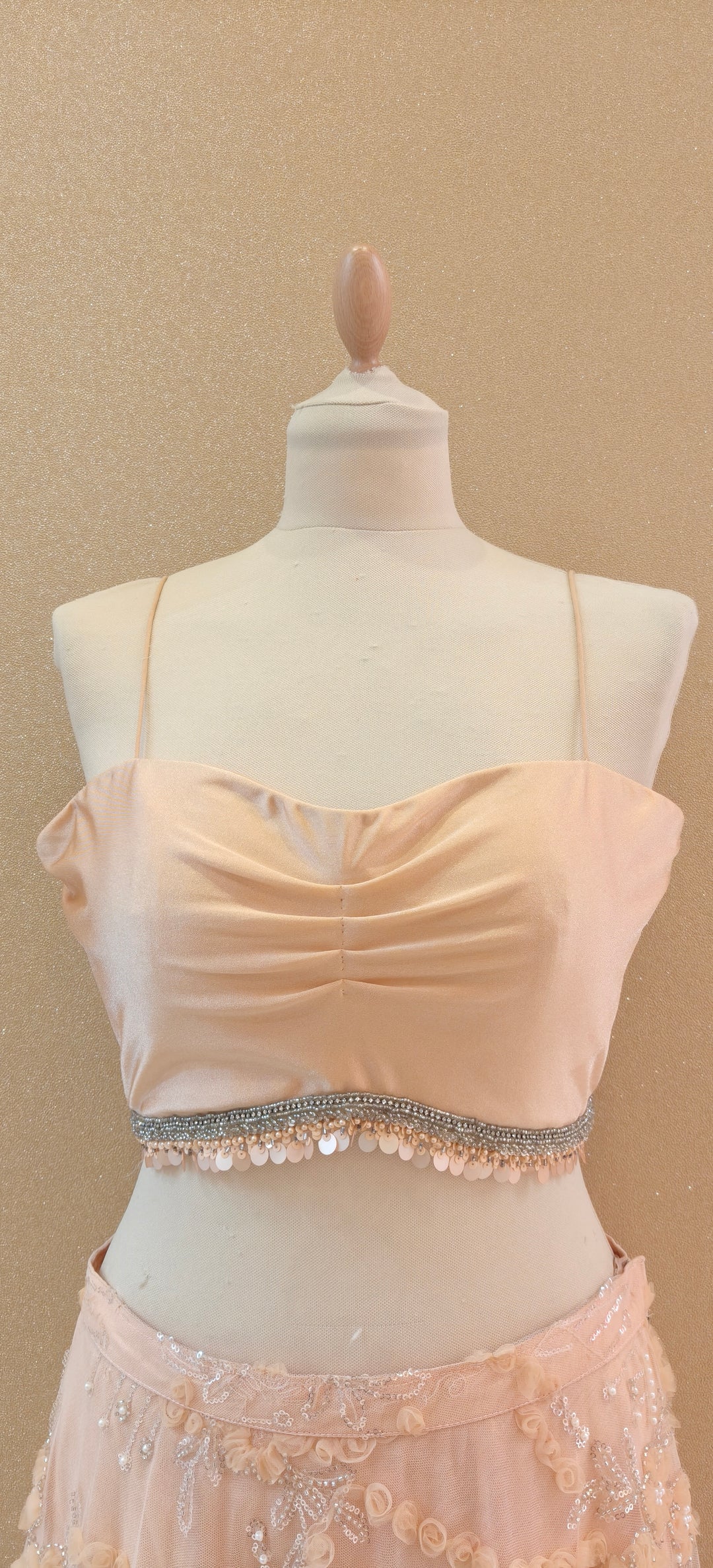 Peach Tulle Long Jacket Inner Top and Skirt| Private Collections