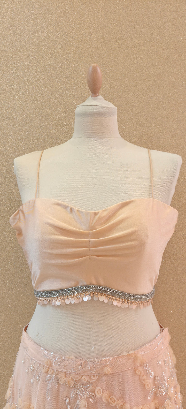 Peach Tulle Long Jacket Inner Top and Skirt| Private Collections