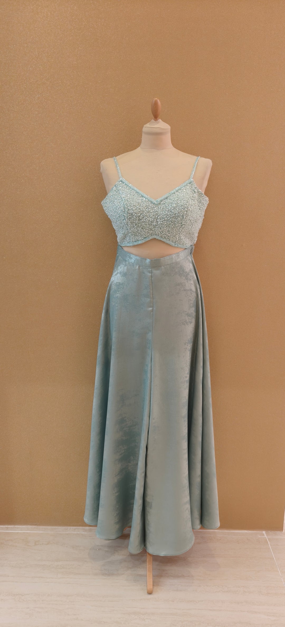 Powder Blue Embellished Three-Piece Indo-Western Set| Private Collections