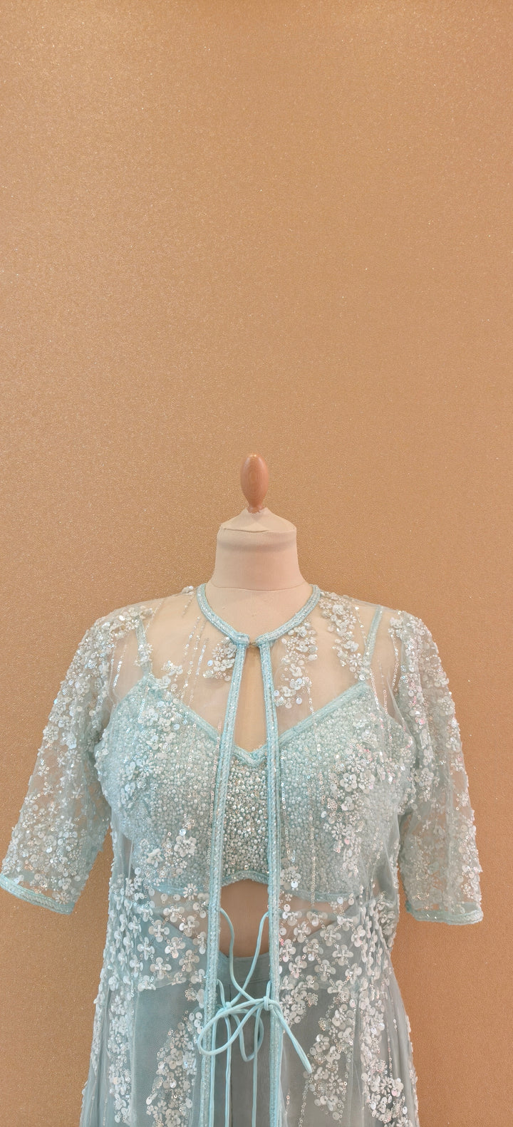 Powder Blue Embellished Three-Piece Indo-Western Set| Private Collections