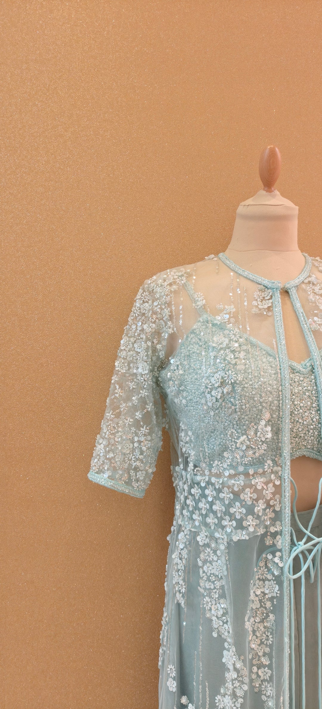Powder Blue Embellished Three-Piece Indo-Western Set| Private Collections