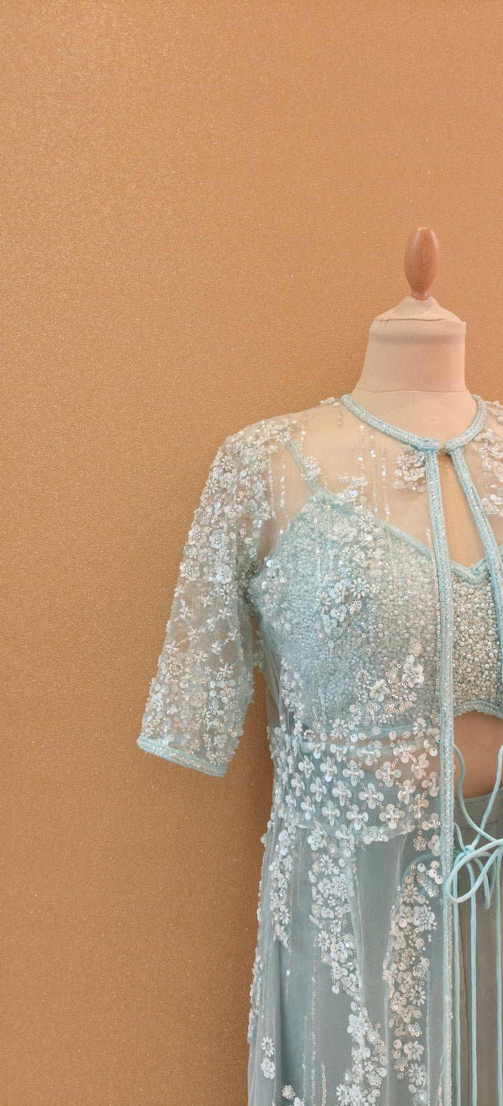 Powder Blue Embellished Three-Piece Indo-Western Set| Private Collections