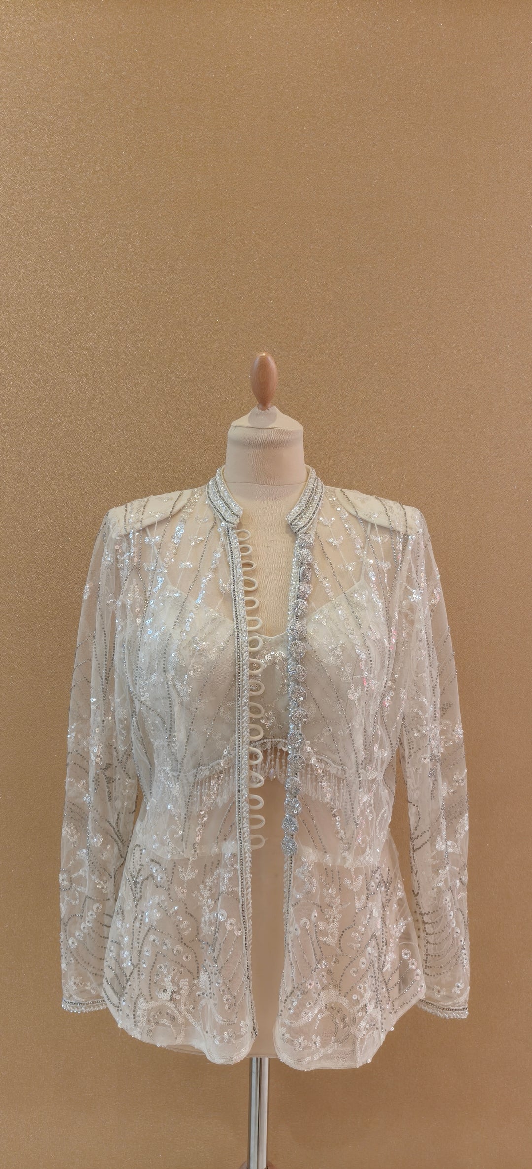 Ivory Sequin Sheer Jacket| Private Collections