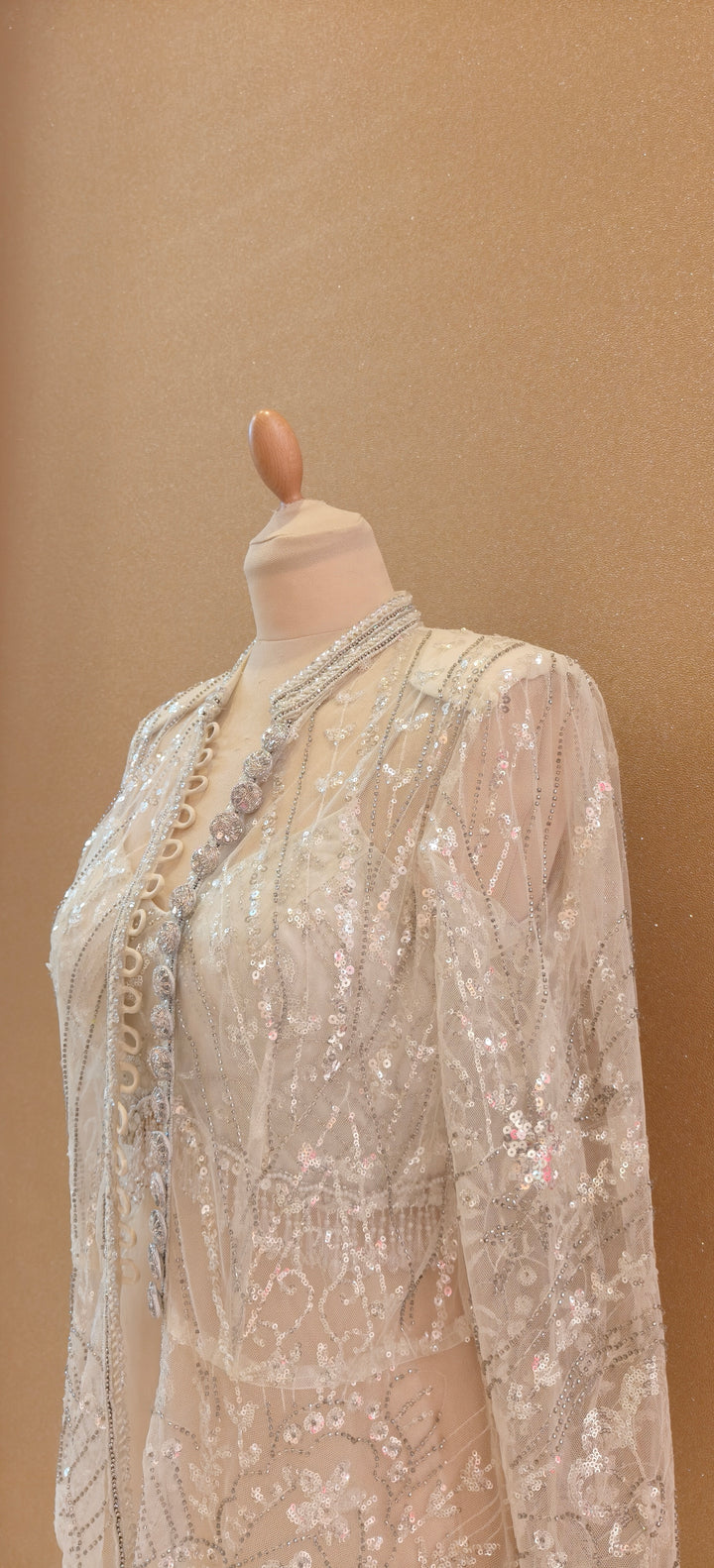 Ivory Sequin Sheer Jacket| Private Collections