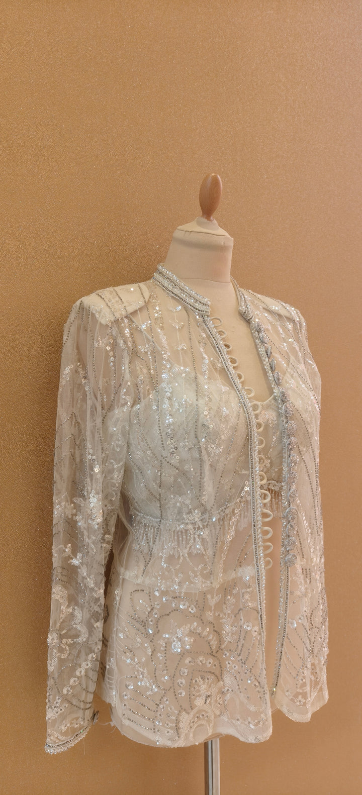 Ivory Sequin Sheer Jacket| Private Collections