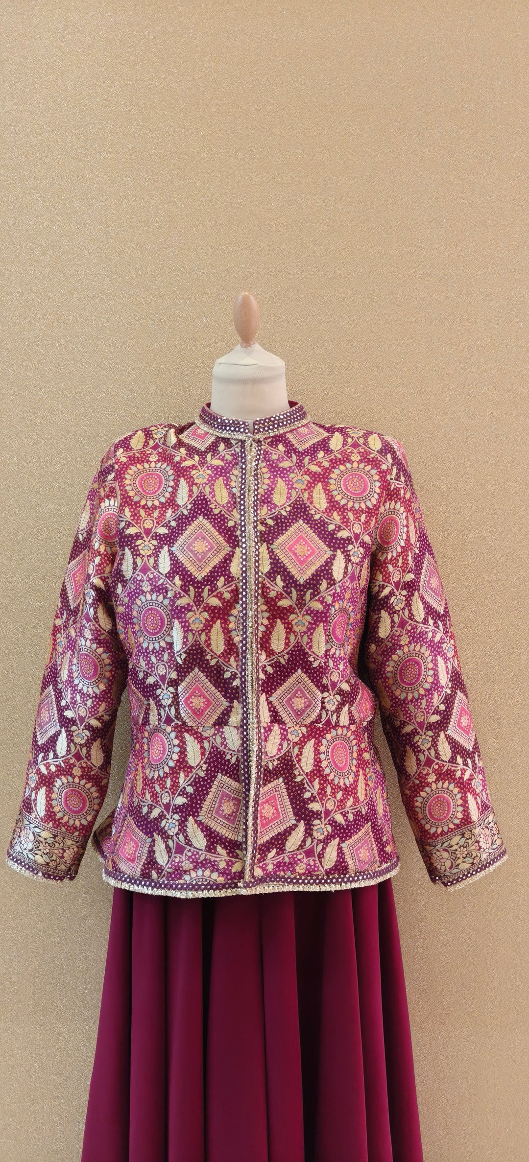 Magenta bandhani jacket with a Georgette sharara| Private Collections