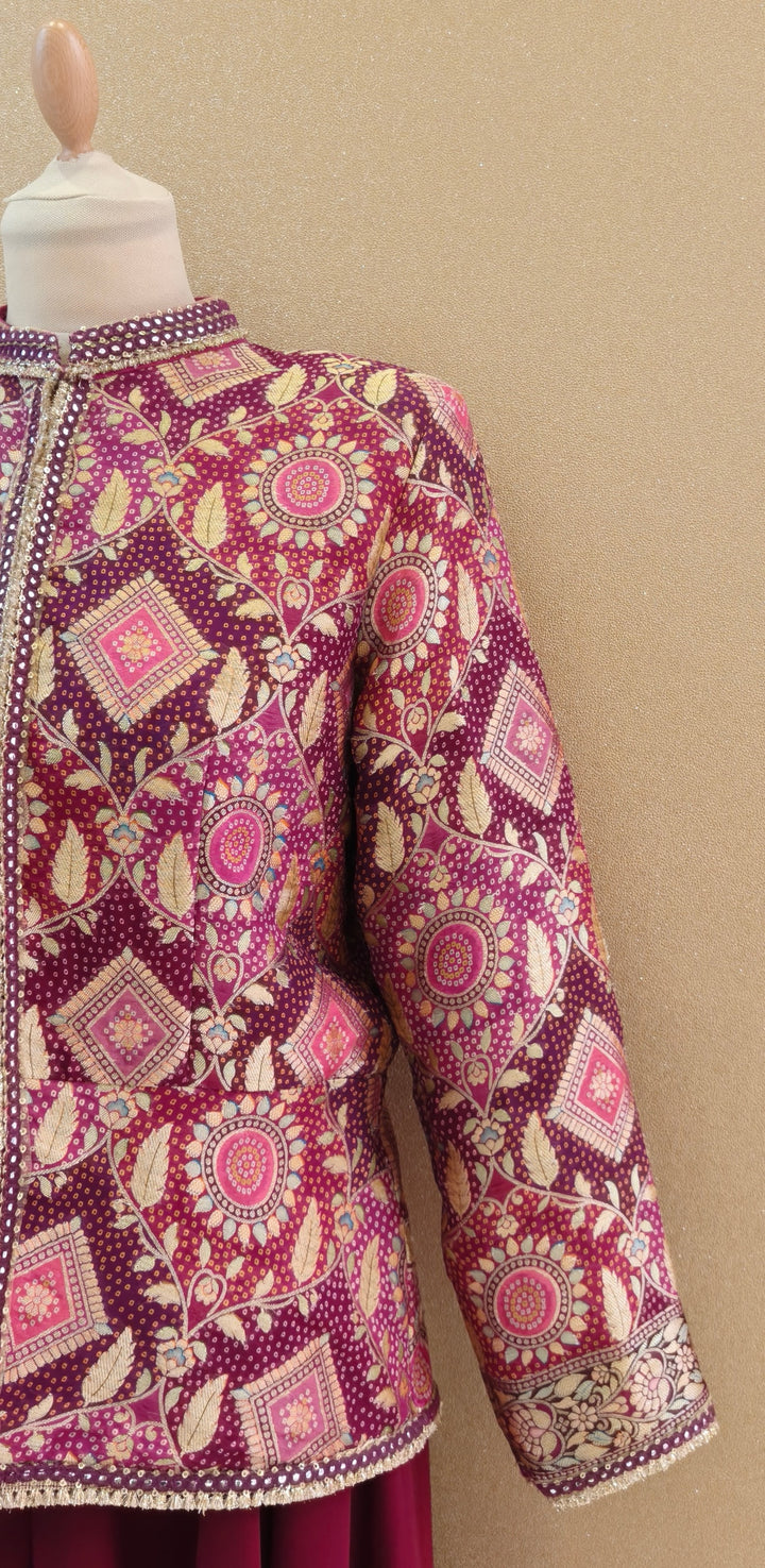 Magenta bandhani jacket with a Georgette sharara| Private Collections