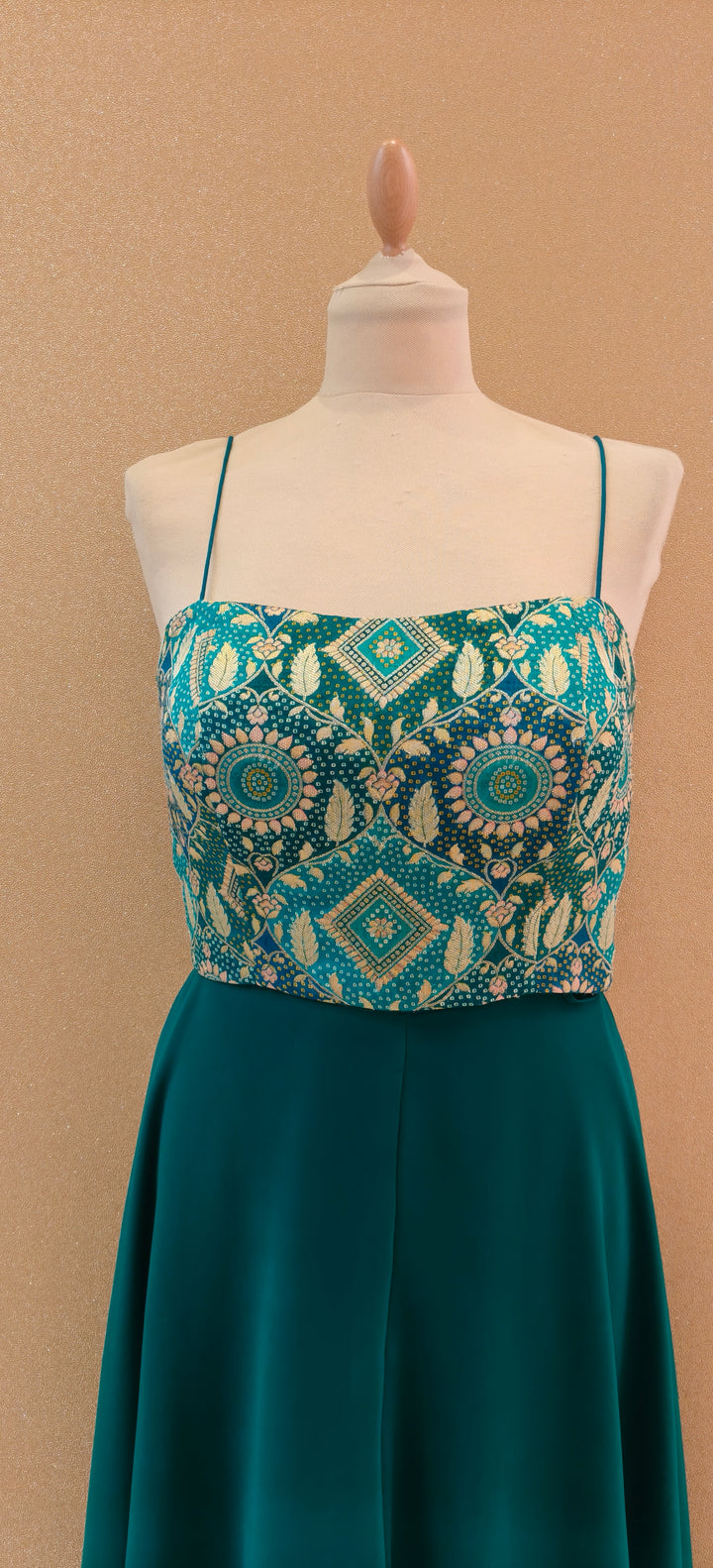 Rama Green Bandhani Gilet with Tassels, Tube and Georgette Sharara| Private Collections