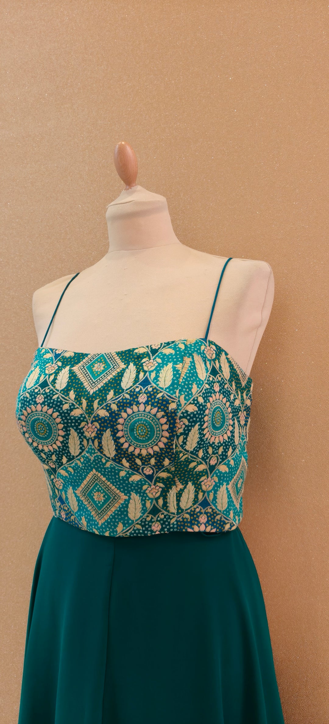 Rama Green Bandhani Gilet with Tassels, Tube and Georgette Sharara| Private Collections