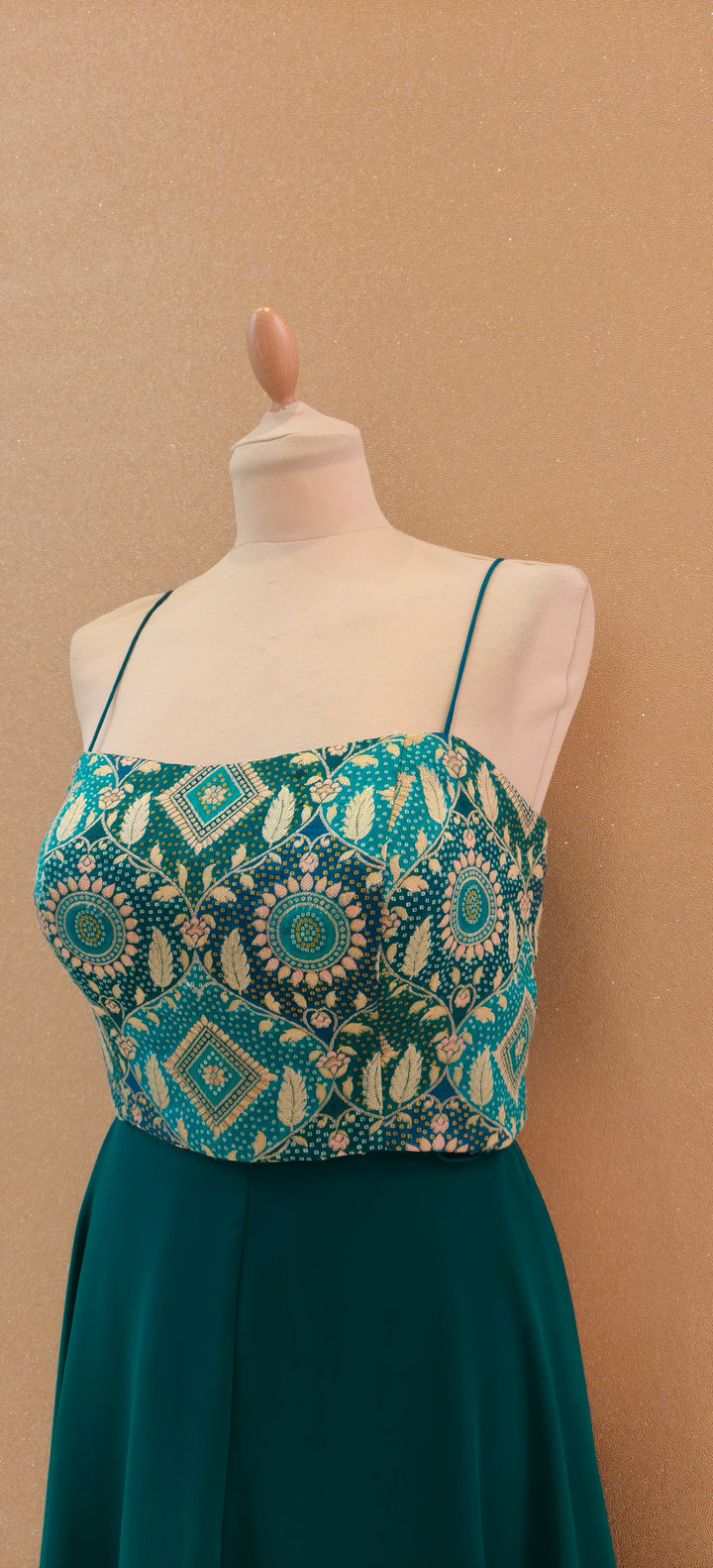 Rama Green Bandhani Gilet with Tassels, Tube and Georgette Sharara| Private Collections