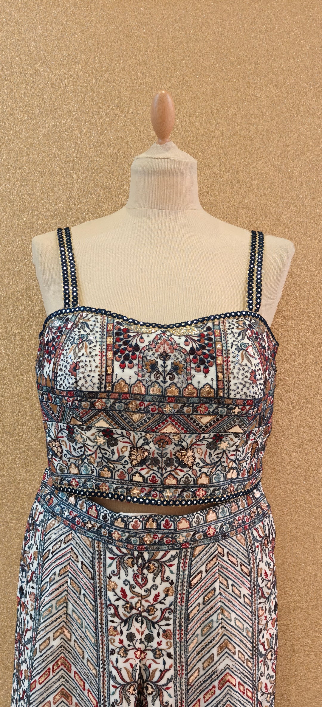 White Thread Work Gilet with Tassels, Tube Top and Straight Pants| Private Collections