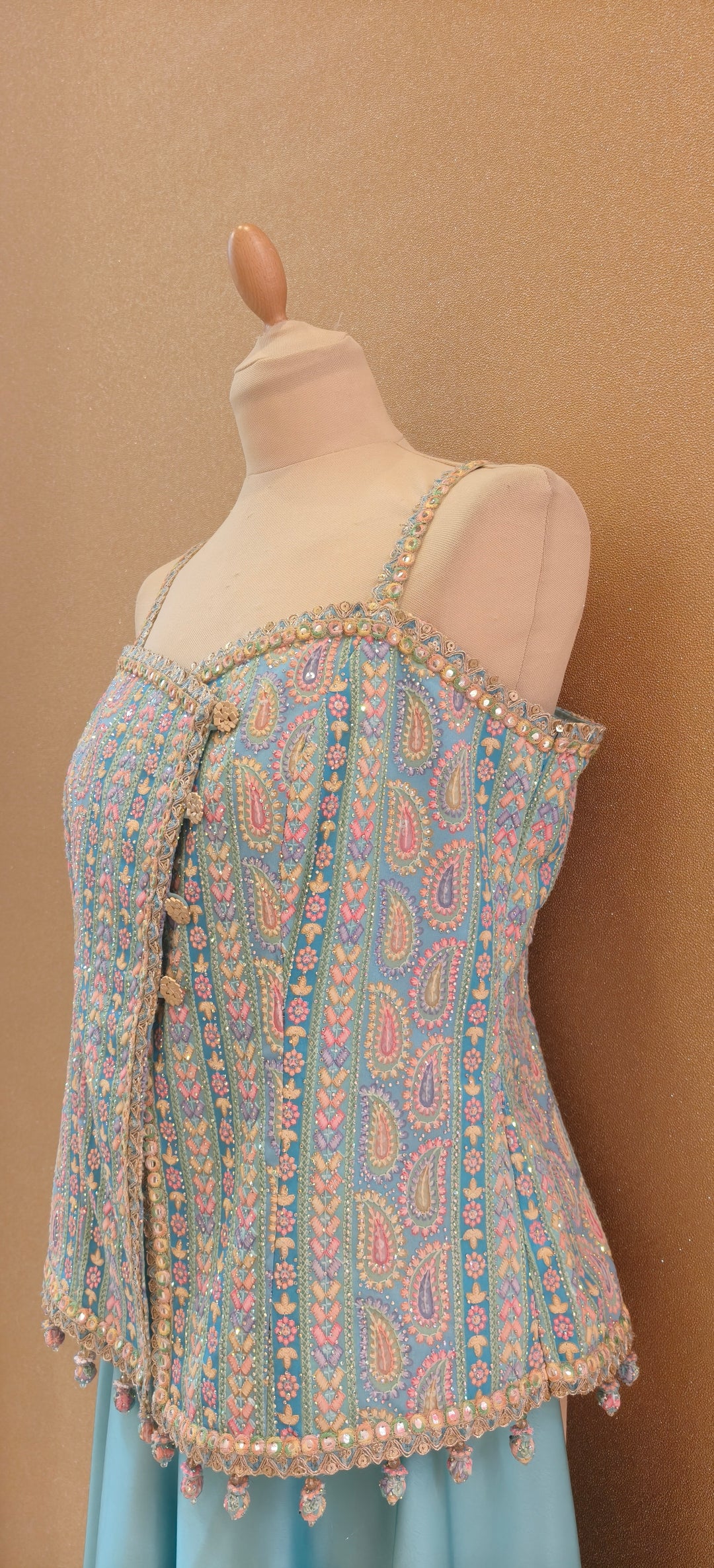 Torquaise Blue Multi Diamond cor-set an asmetrical Sharara| Private Collections