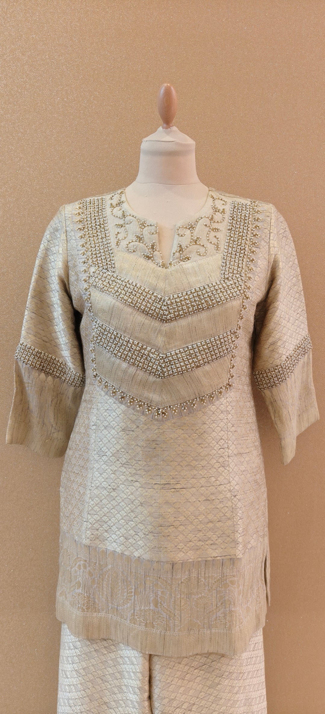 Banarasi Munga Silk Designer Suit with Hand-Embroidered Suit| Essence By Monika