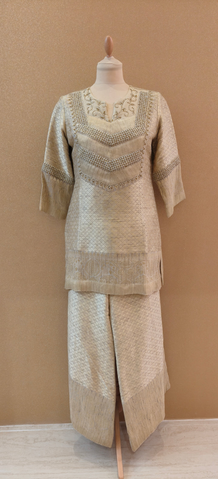 Banarasi Munga Silk Designer Suit with Hand-Embroidered Suit| Essence By Monika