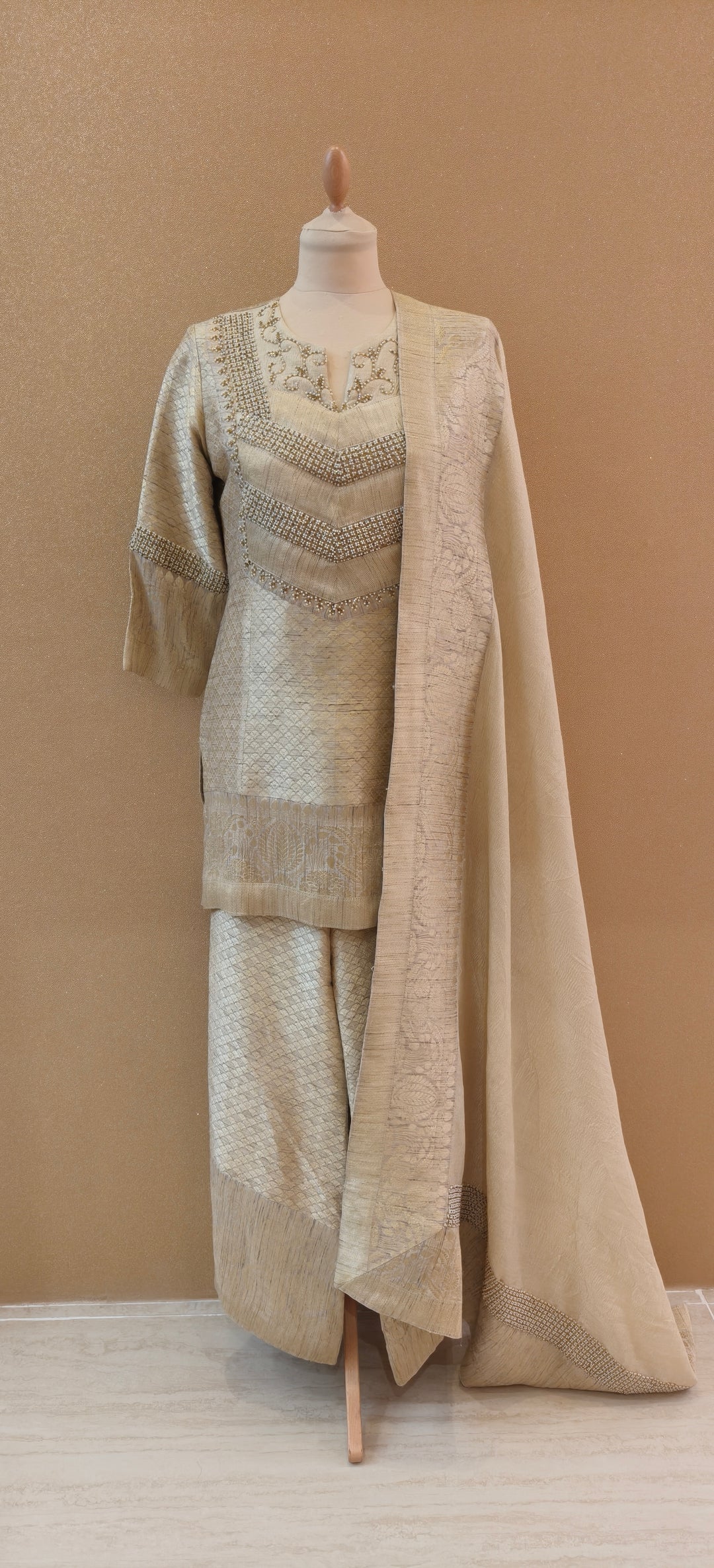 Banarasi Munga Silk Designer Suit with Hand-Embroidered Suit| Essence By Monika