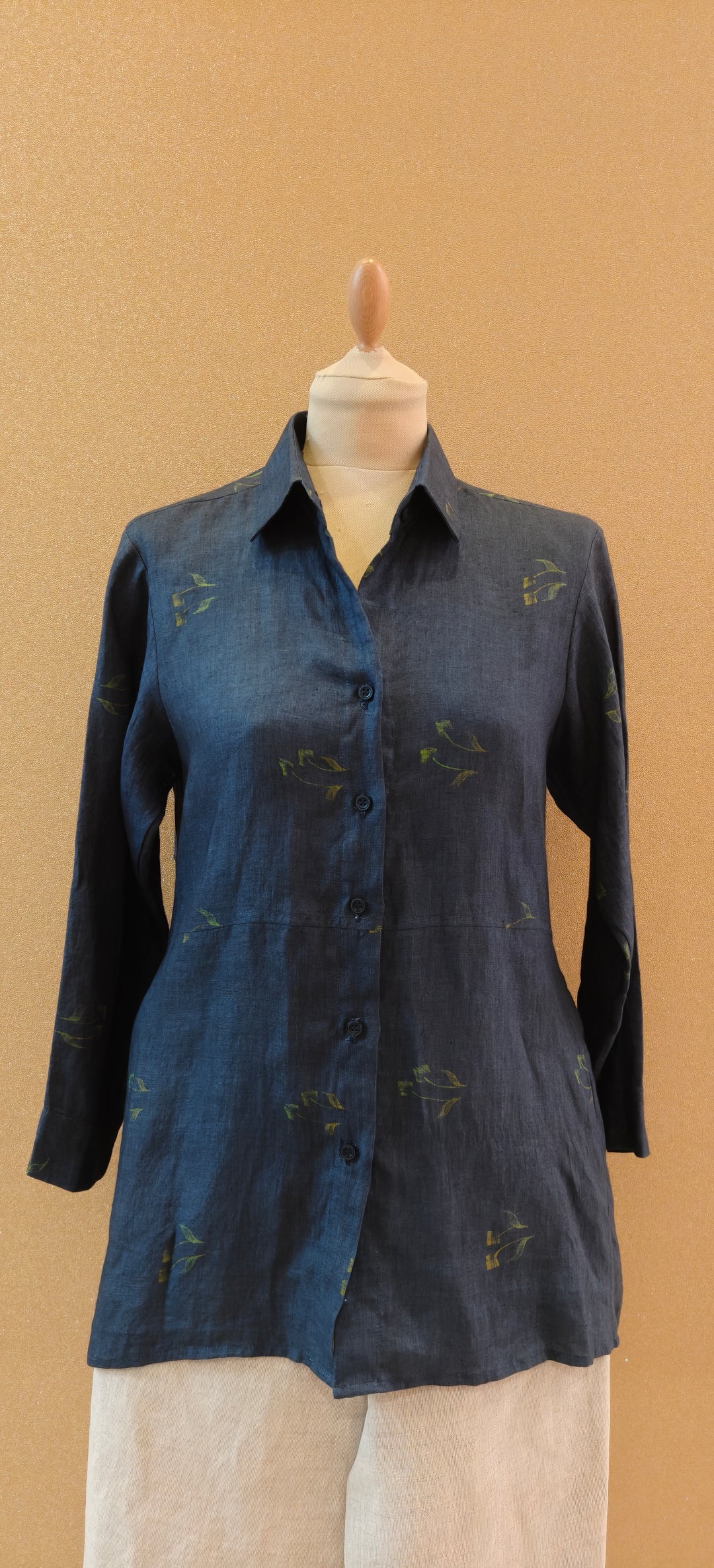 Blue Printed Petals Back Knot, Pure Linen Set| Essence By Monika