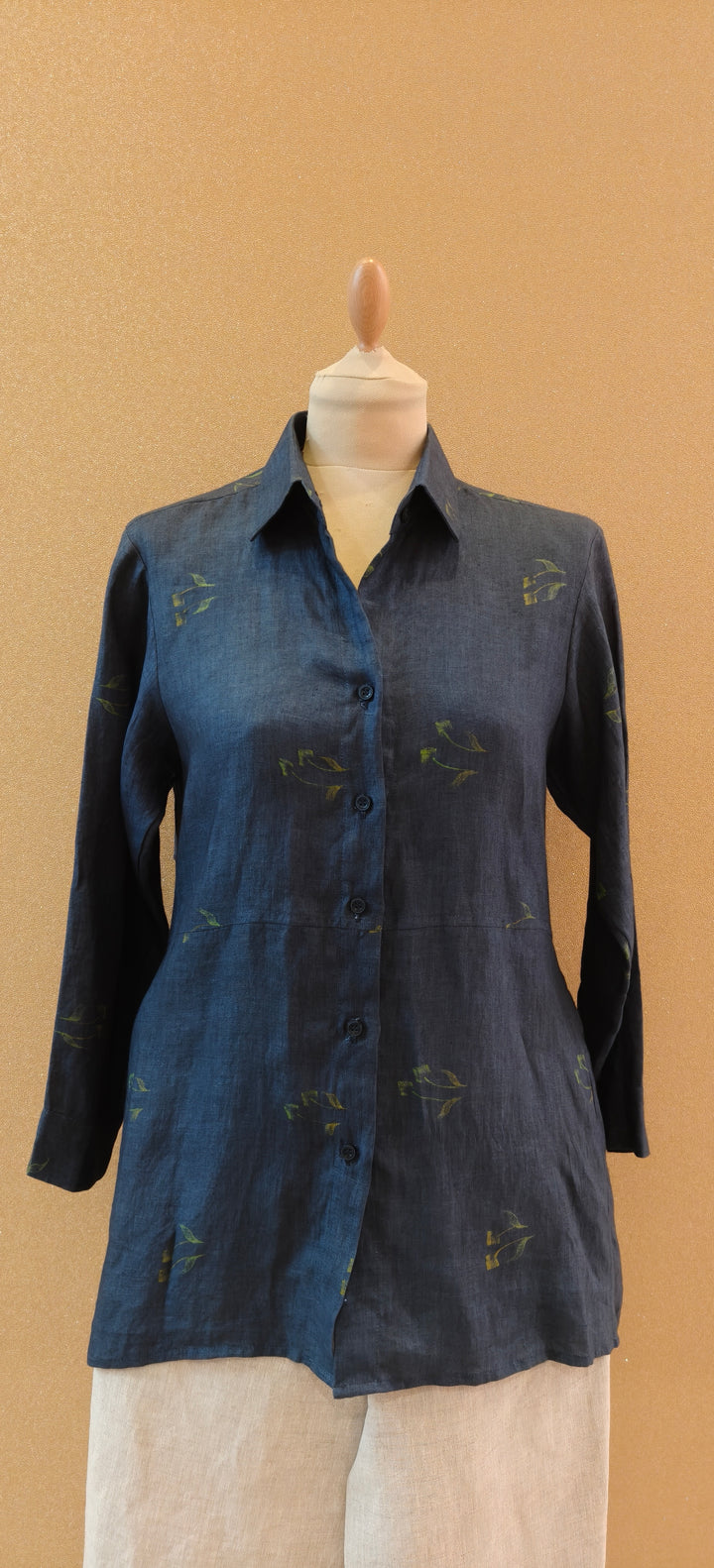 Blue Printed Petals Back Knot, Pure Linen Set| Essence By Monika