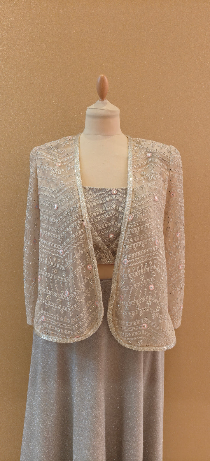 Light Pink Slit Jacket With Inner Tube and Shimmer Lycra Skirt| Private Collections