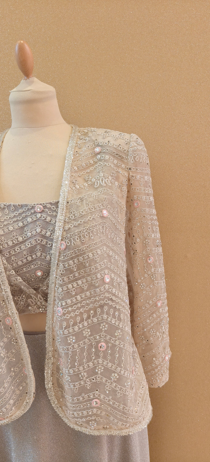Light Pink Slit Jacket With Inner Tube and Shimmer Lycra Skirt| Private Collections