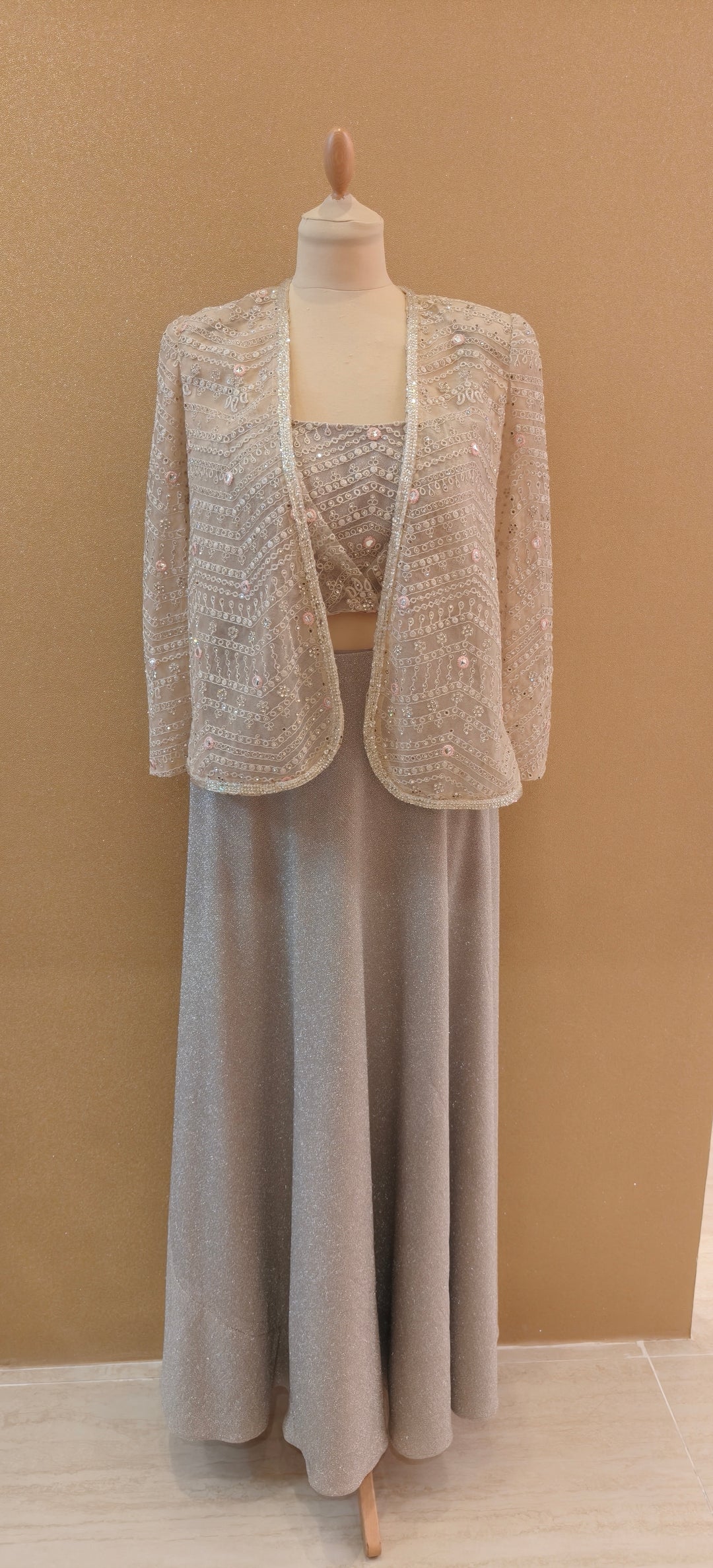 Light Pink Slit Jacket With Inner Tube and Shimmer Lycra Skirt| Private Collections