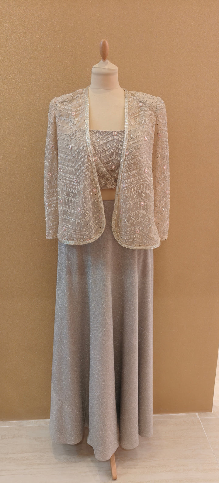 Light Pink Slit Jacket With Inner Tube and Shimmer Lycra Skirt| Private Collections