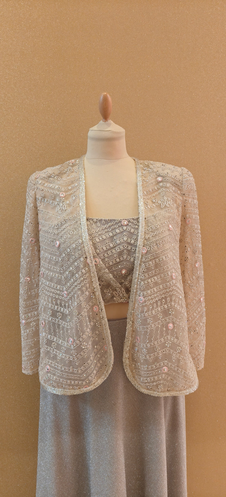 Light Pink Slit Jacket With Inner Tube and Shimmer Lycra Skirt| Private Collections