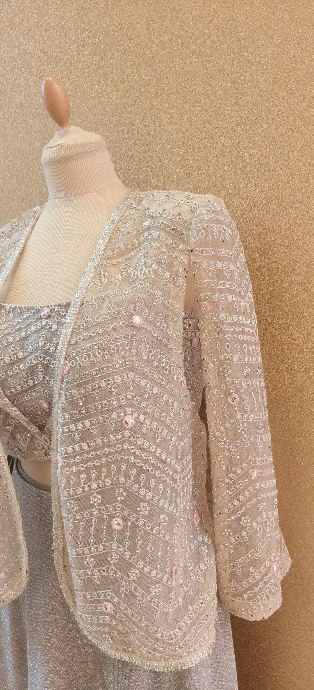 Light Pink Slit Jacket With Inner Tube and Shimmer Lycra Skirt| Private Collections